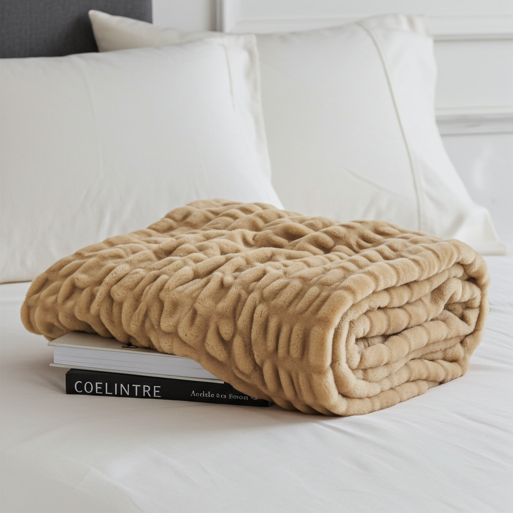Beige Tissavel Mink Faux Fur Handmade Luxury Throw