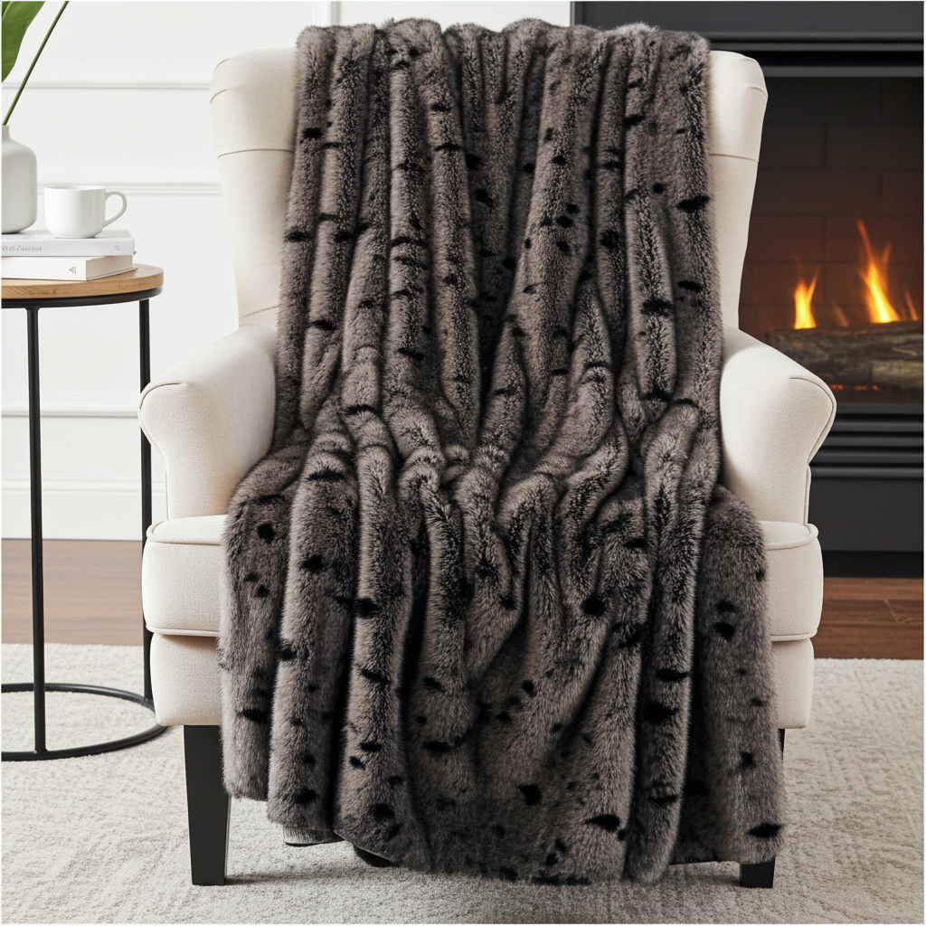 Gunmetal Gray Tones Tissavel Faux Fur Luxury Throw