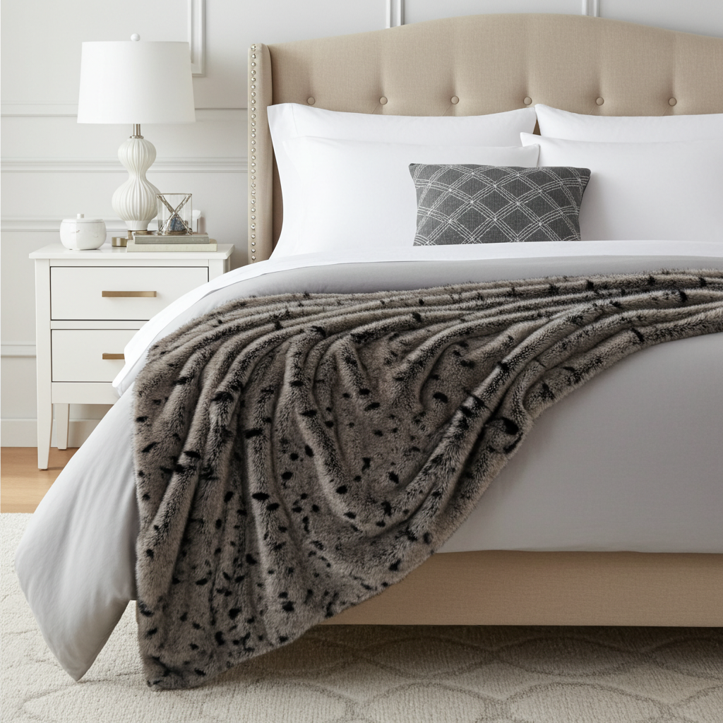 Gunmetal Gray Tones Tissavel Faux Fur Luxury Throw