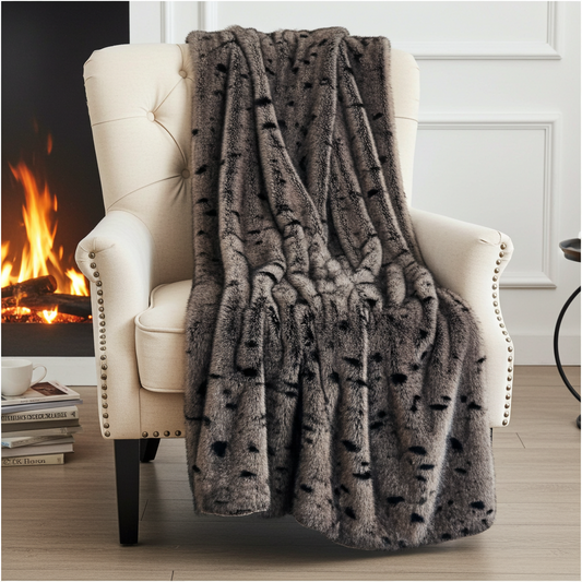 Gunmetal Gray Tones Tissavel Faux Fur Luxury Throw