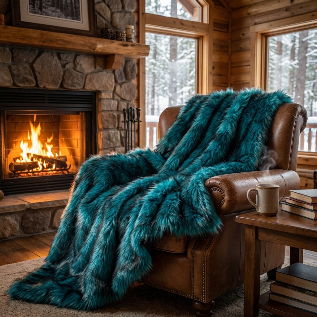 Plush Azure Jean Handmade Luxury Faux Fur Throw