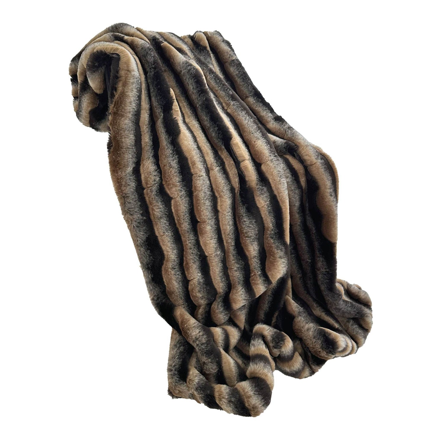 Taupe and Black Wild Wolf Plush Handmade Luxury Faux Fur Throw - Plutus Brands