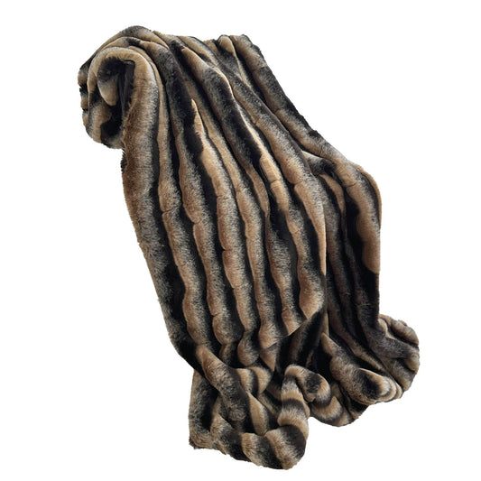 Taupe and Black Wild Wolf Plush Handmade Luxury Faux Fur Throw - Plutus Brands