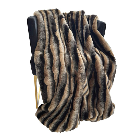 Taupe and Black Wild Wolf Plush Handmade Luxury Faux Fur Throw - Plutus Brands