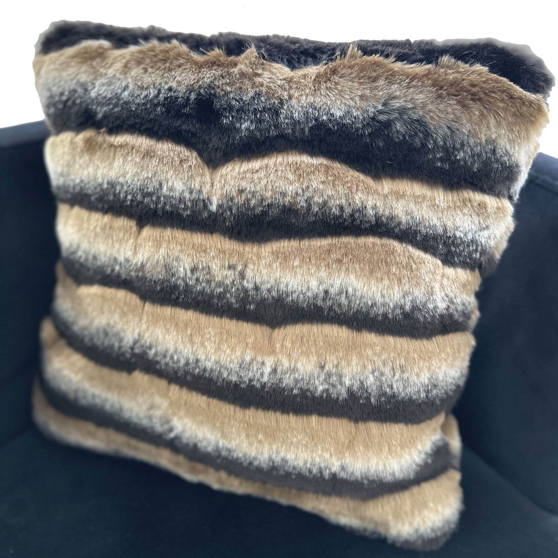 Plutus Taupe, Black Wild Wolf Animal Faux Fur Luxury Throw Pillow - Plutus Brands