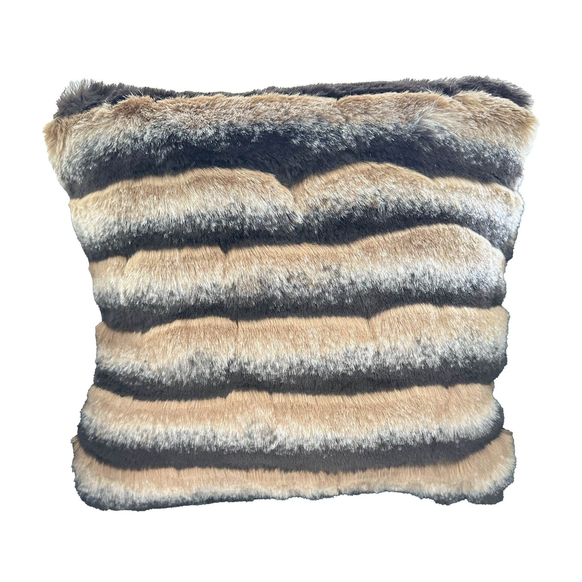 Plutus Taupe, Black Wild Wolf Animal Faux Fur Luxury Throw Pillow - Plutus Brands
