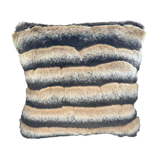Plutus Taupe, Black Wild Wolf Animal Faux Fur Luxury Throw Pillow - Plutus Brands
