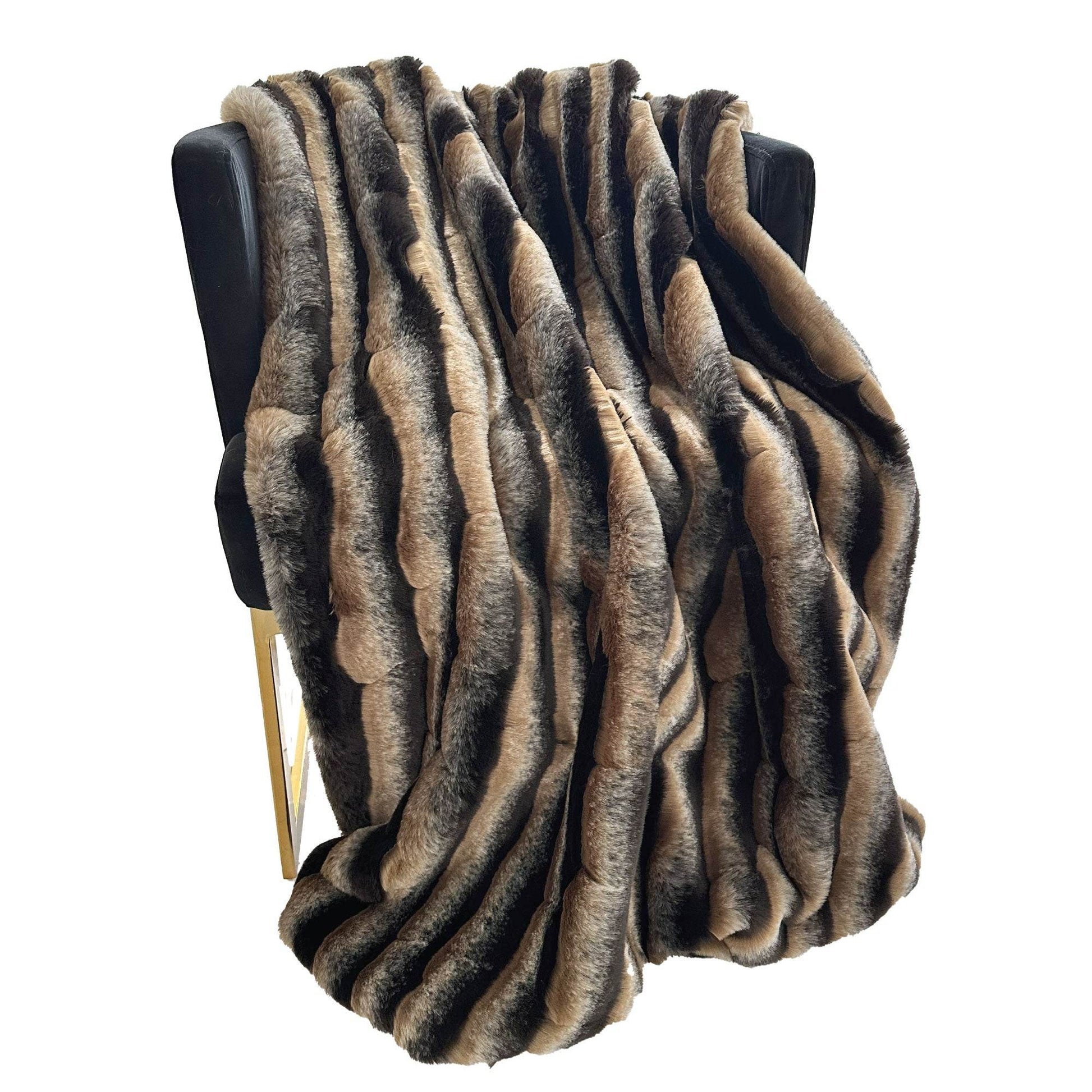 Taupe and Black Wild Wolf Plush Handmade Luxury Faux Fur Throw - Plutus Brands