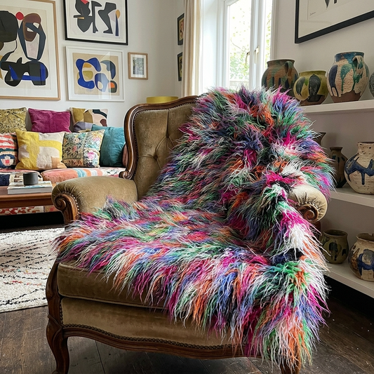 Fanciful Boho Plush Handmade Luxury Faux Fur Throw