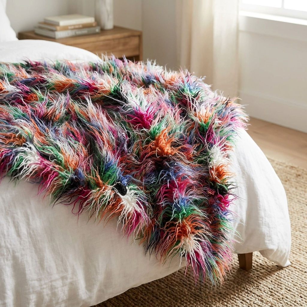 Fanciful Boho Plush Handmade Luxury Faux Fur Throw