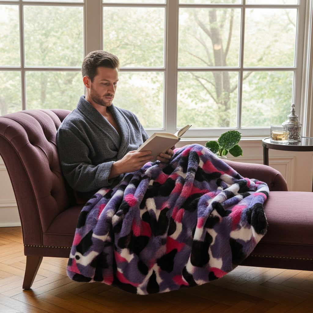 Plutus Purple Pink Fureal Faux Fur Luxury Throw Blanket