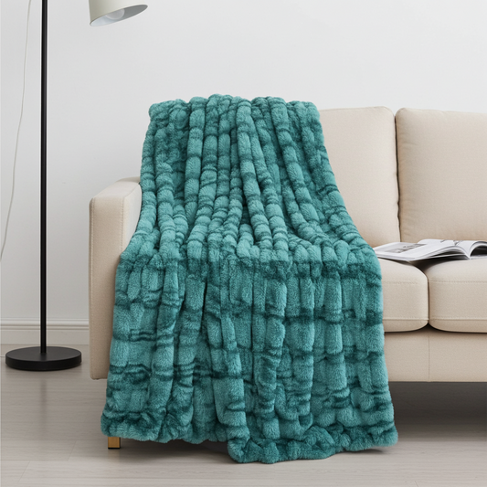 Plutus Teal Sherpa Faux Fur Luxury Throw Blanket