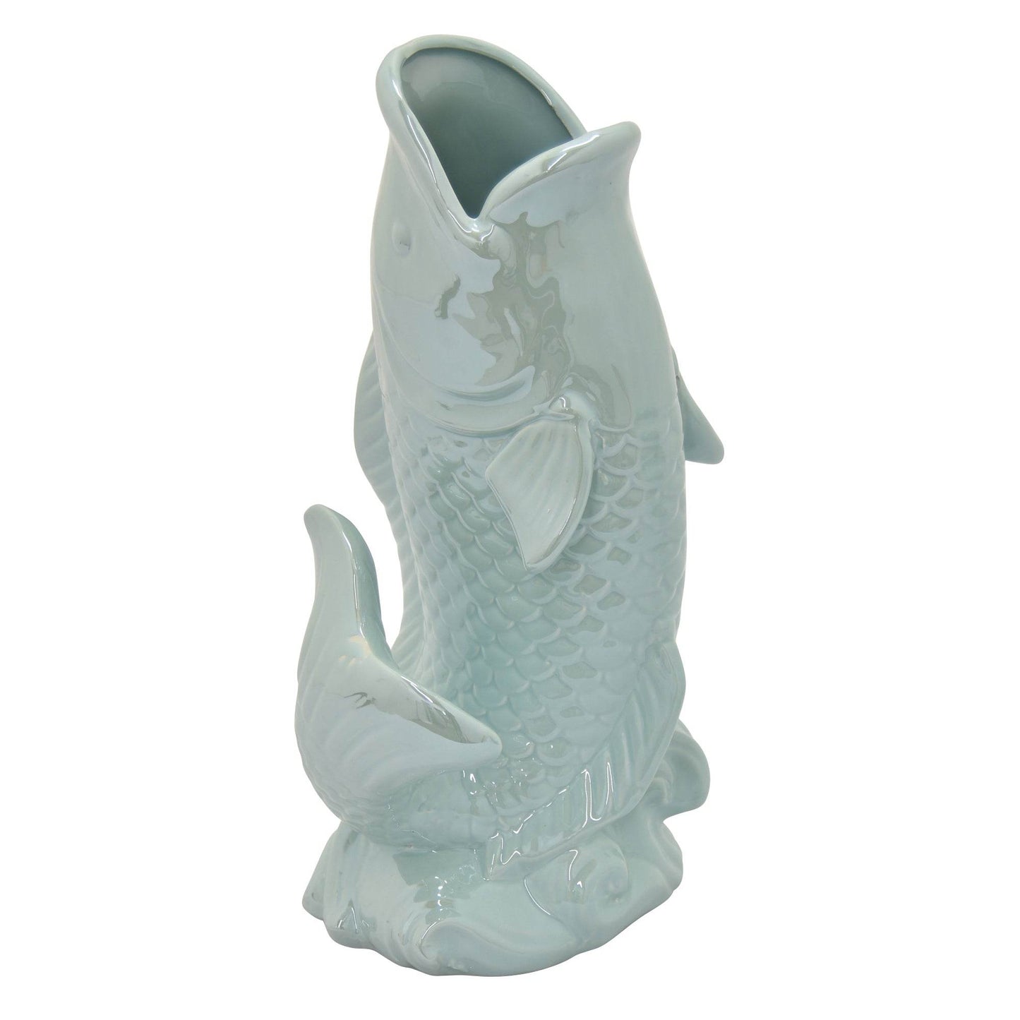 Plutus Brands Ceramic Fish Vase, Blue Porcelain - Plutus Brands