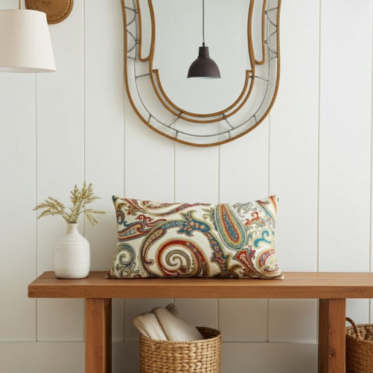 Paisley Bay Cream Red and Blue Handmade Luxury Pillow