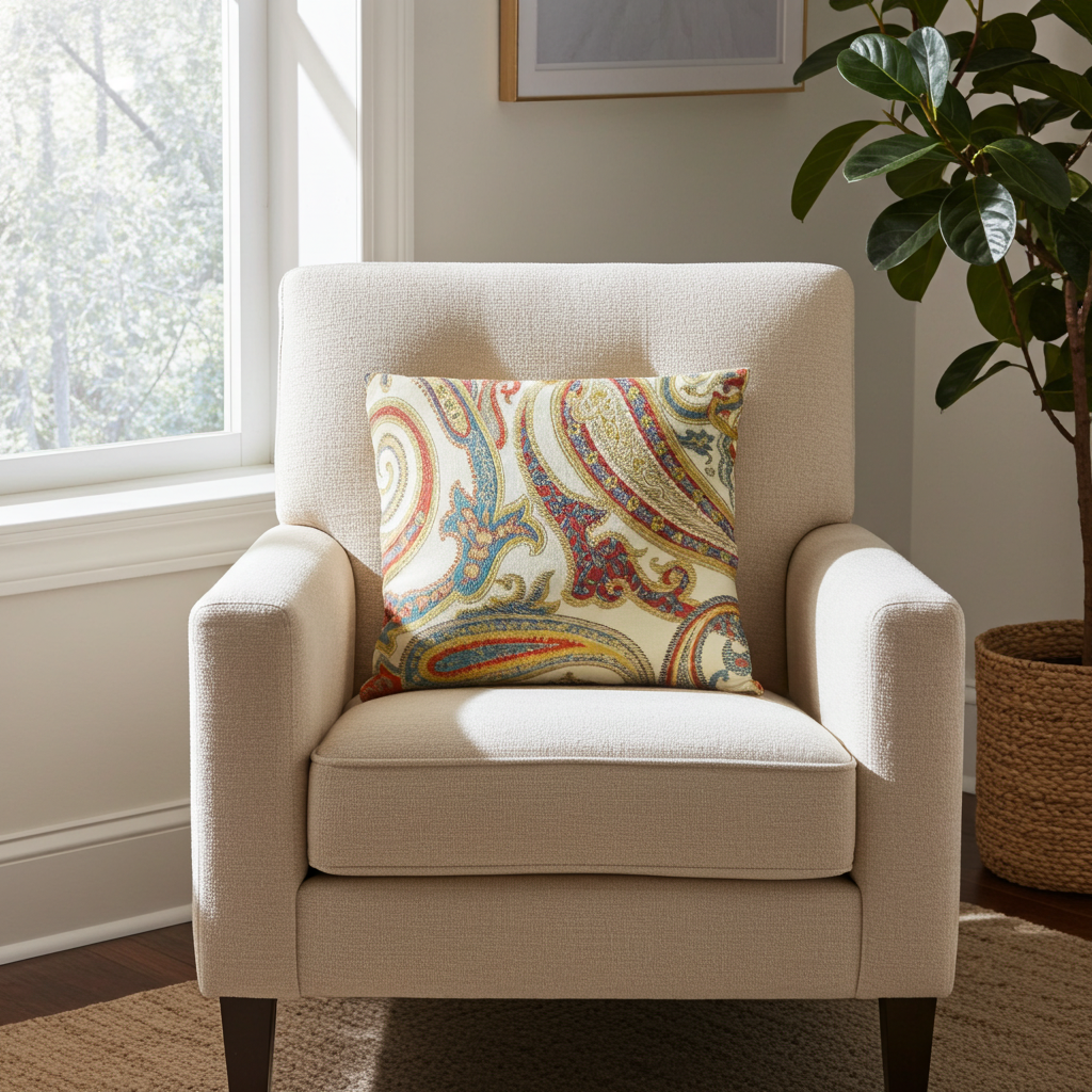 Paisley Bay Cream Red and Blue Handmade Luxury Pillow