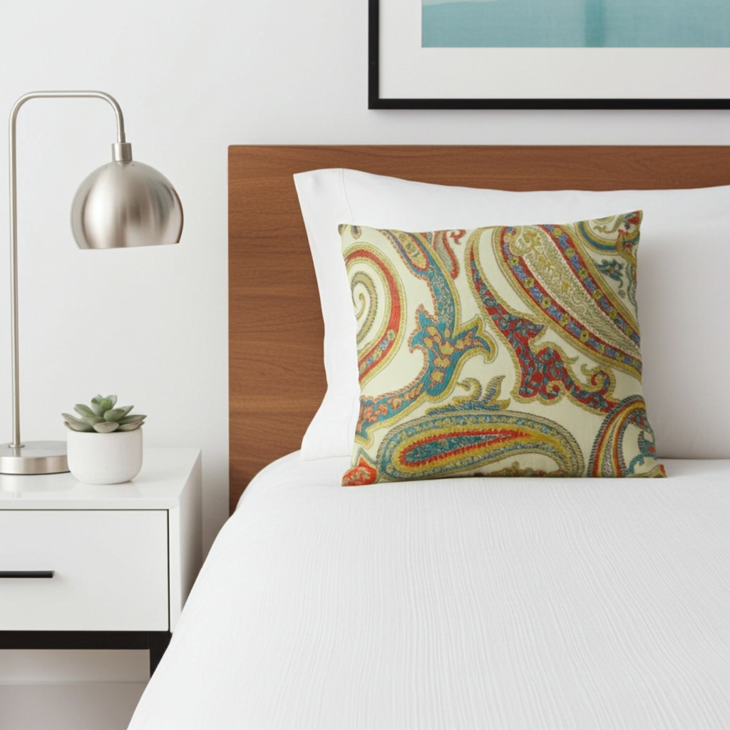 Paisley Bay Cream Red and Blue Handmade Luxury Pillow