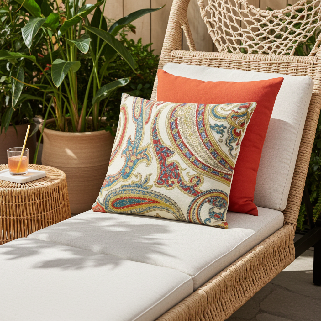 Paisley Bay Cream Red and Blue Handmade Luxury Pillow