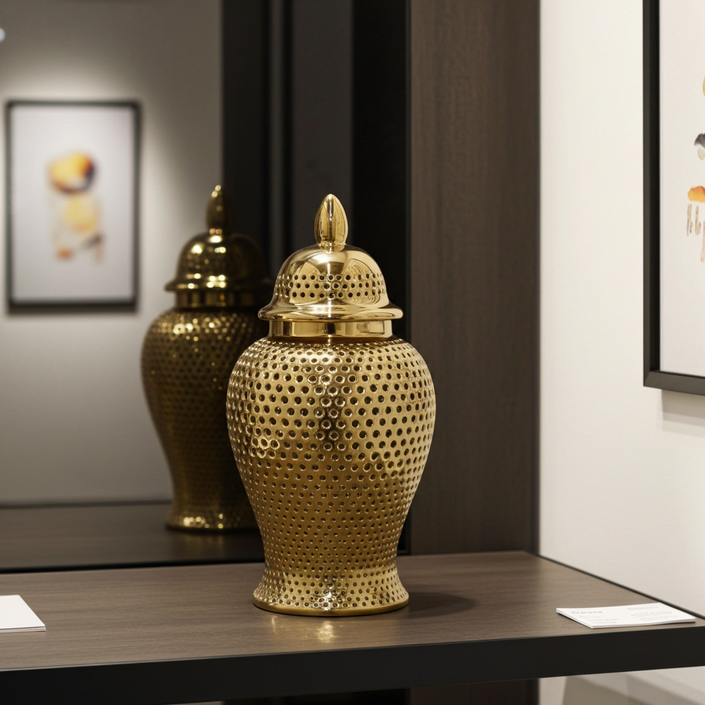 Plutus Brands Ceramic Jar, Gold Porcelain