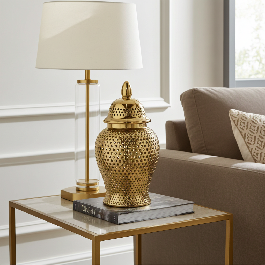 Plutus Brands Ceramic Jar, Gold Porcelain