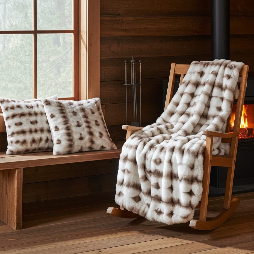 Plutus Creamy Fluffy Bunni Animal Faux Fur Pillow & Blanket Set