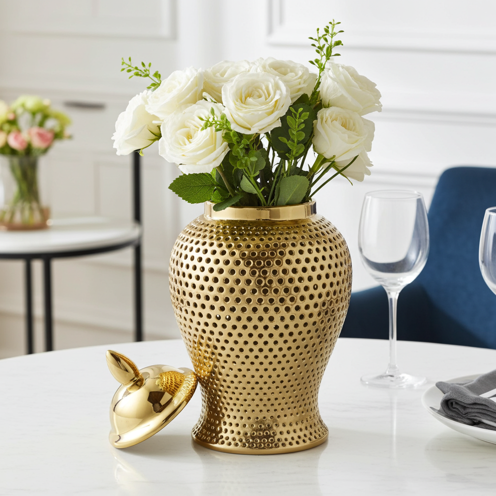 Plutus Brands Ceramic Jar, Gold Porcelain