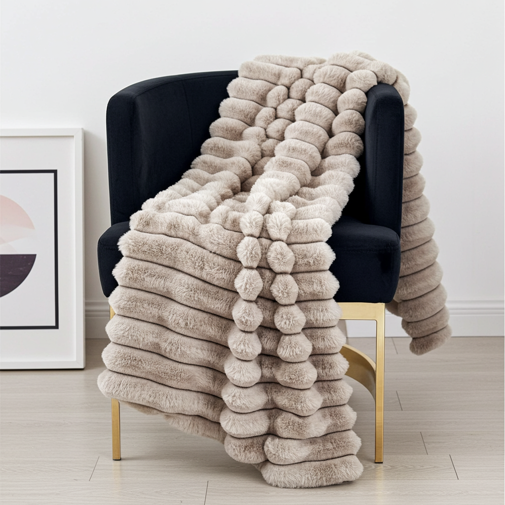 Plutus Taupe Luxe Bunny Faux Fur Luxury Throw Blanket