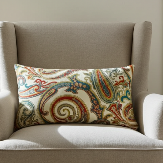Paisley Bay Cream Red and Blue Handmade Luxury Pillow