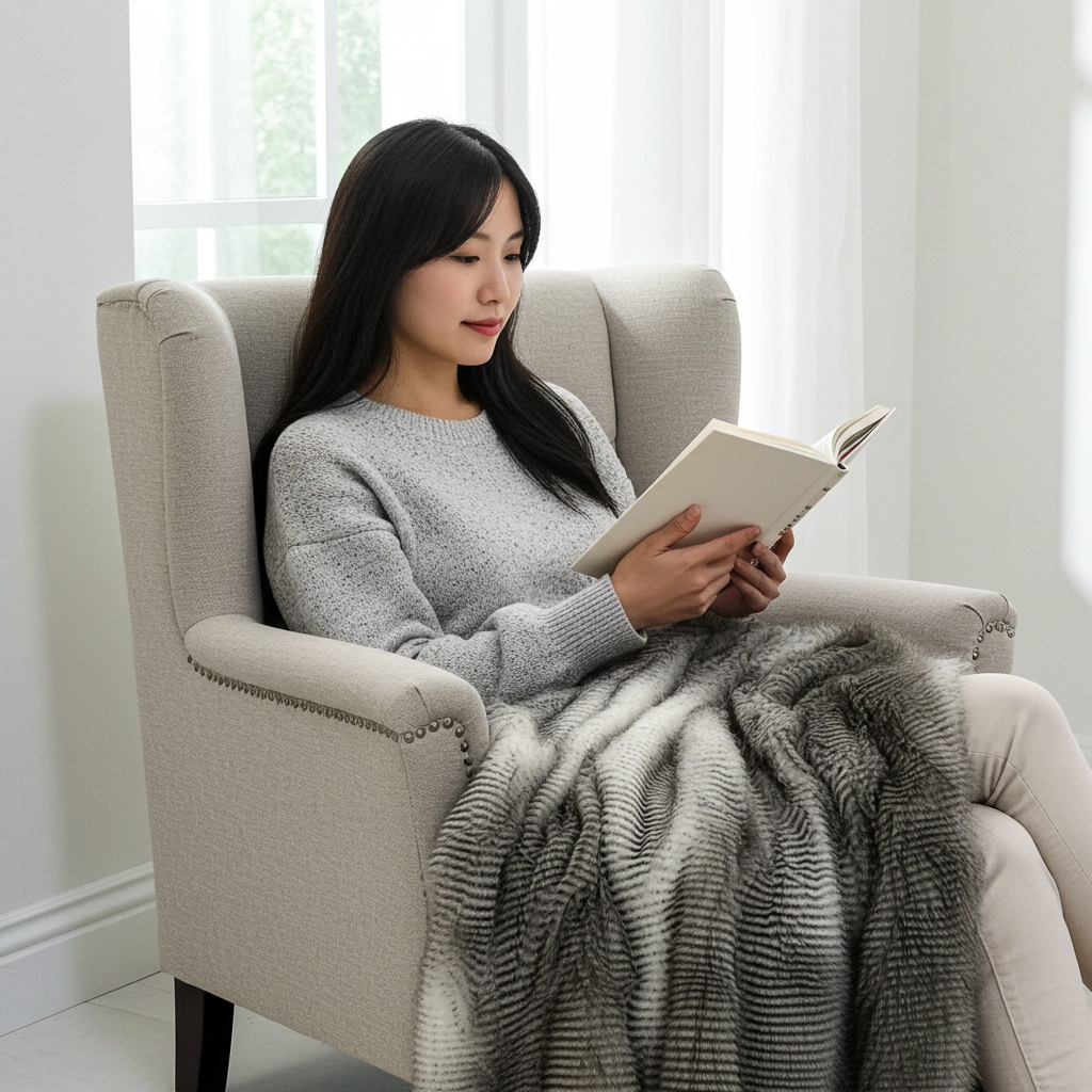 Alaskan Hawk Faux Fur Handmade Luxury Throw