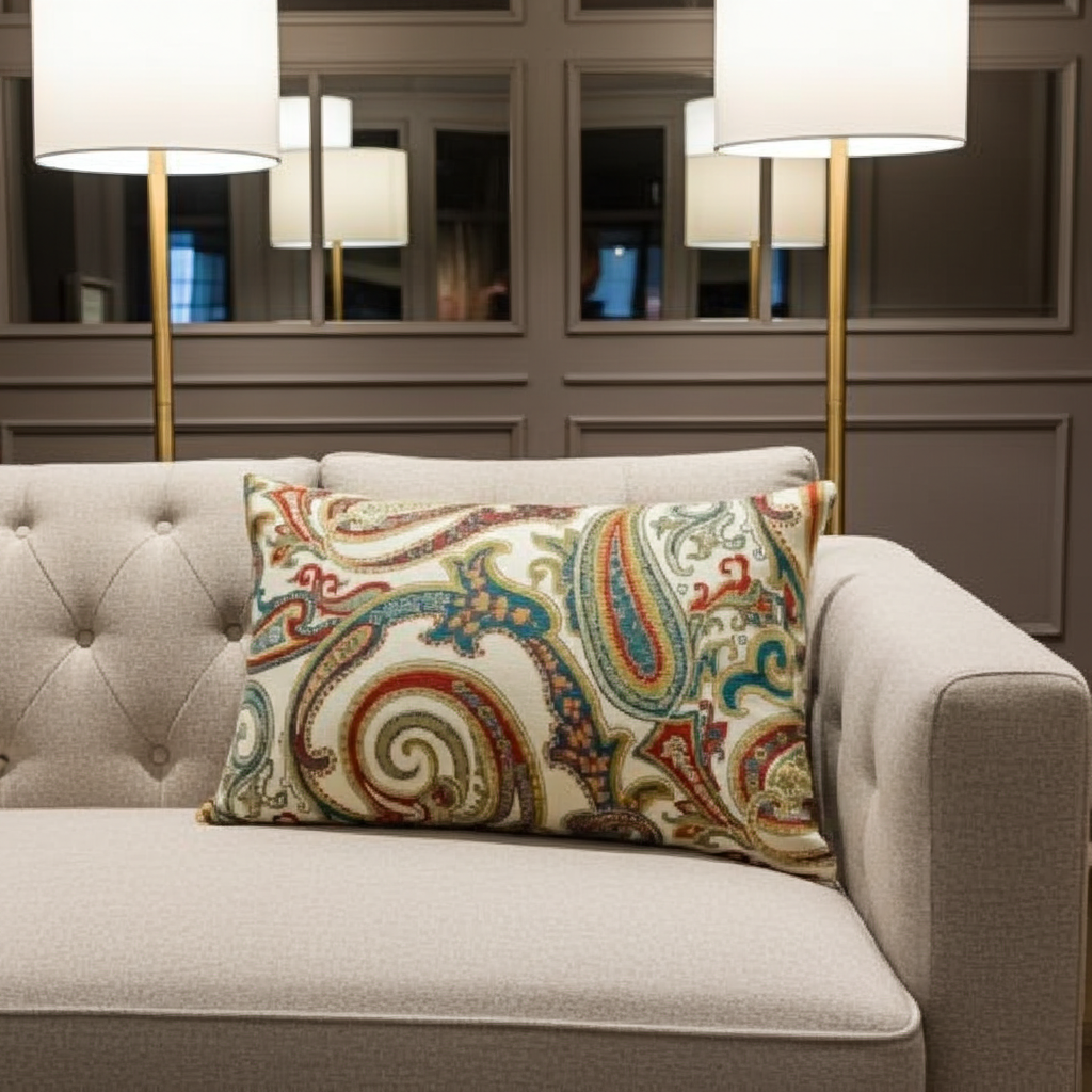 Paisley Bay Cream Red and Blue Handmade Luxury Pillow