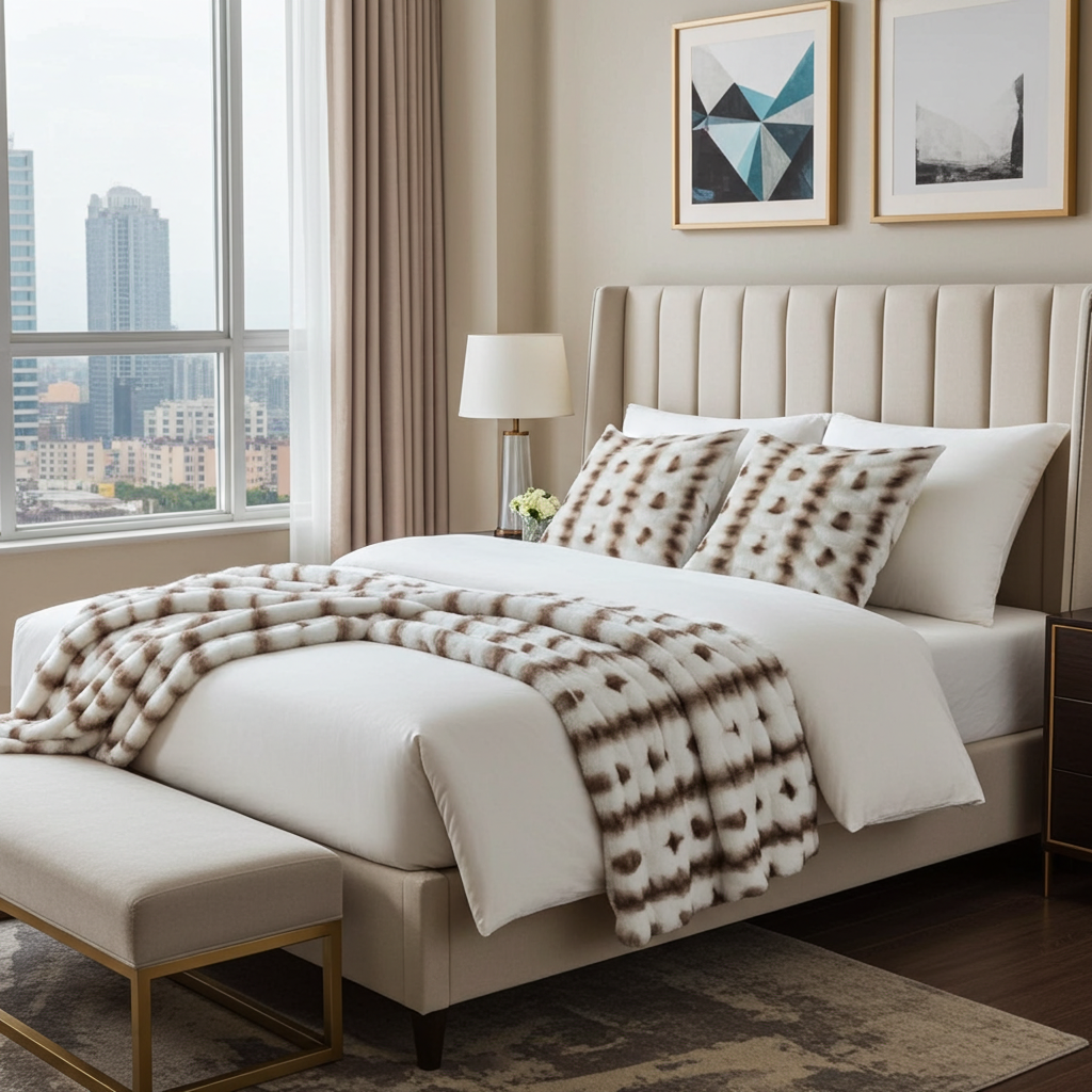 Plutus Creamy Fluffy Bunni Animal Faux Fur Pillow & Blanket Set