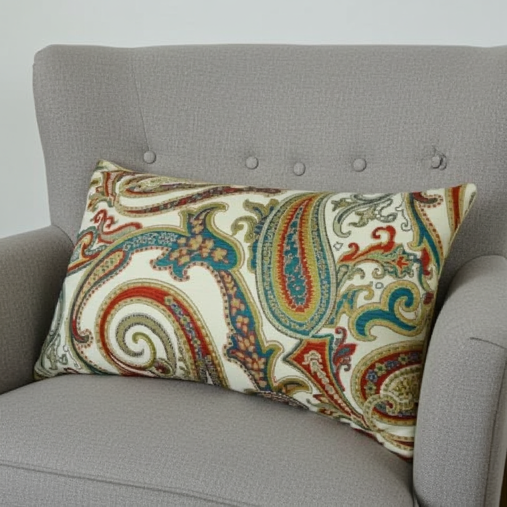 Paisley Bay Cream Red and Blue Handmade Luxury Pillow