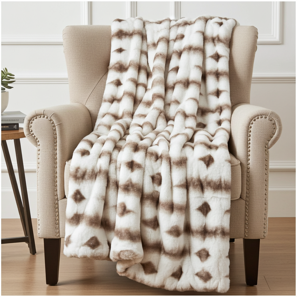 Plutus Creamy Fluffy Bunni Faux Fur Luxury Throw Blanket