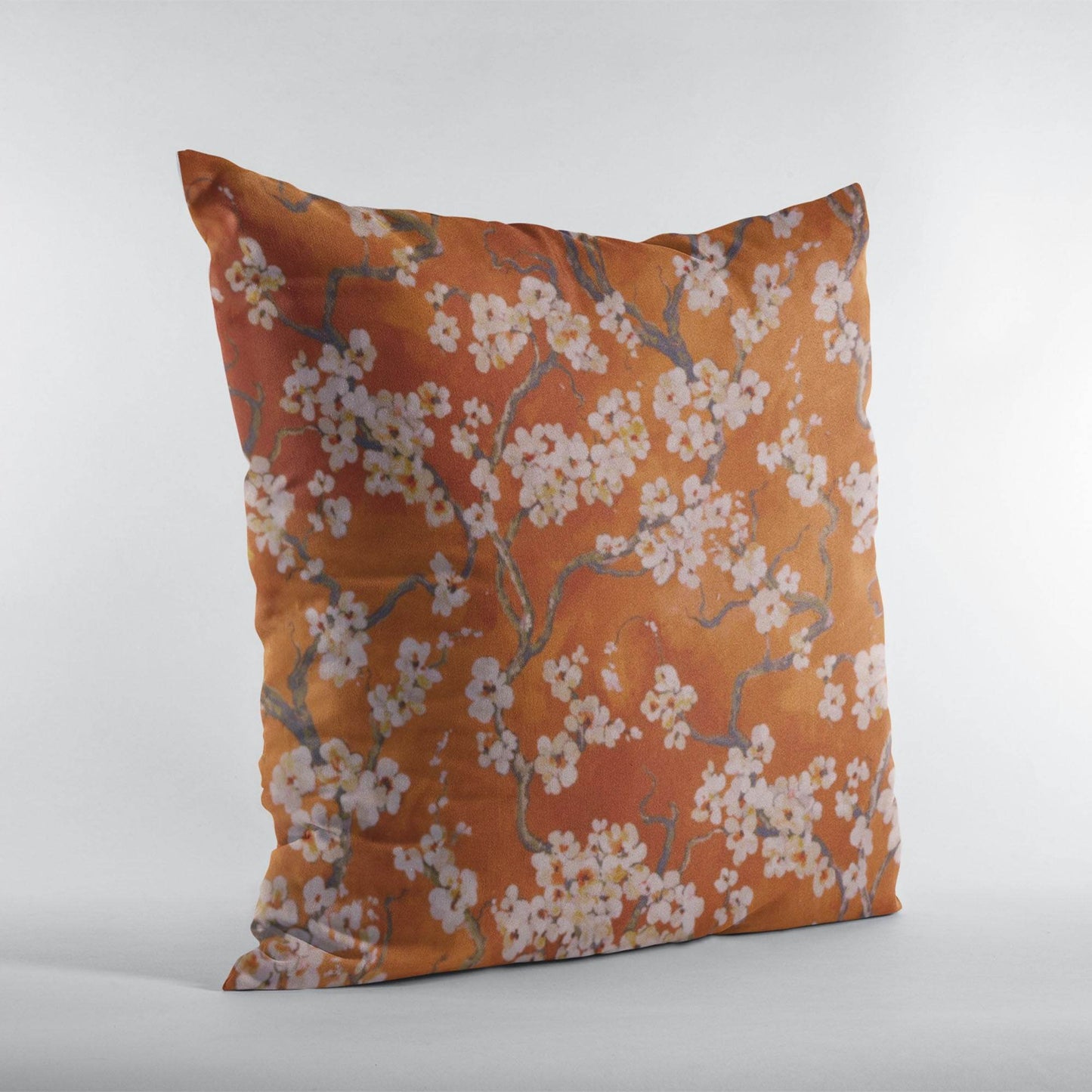 Plutus Persimmon Garden Cherry Blossoms Printed On A Linen Looking Polyester. Luxury Throw Pillow - Plutus Brands
