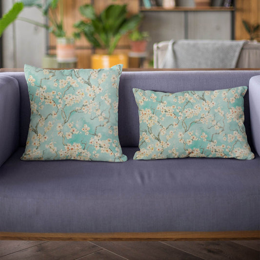 Plutus Spa Garden Cherry Blossoms Printed On A Linen Looking Polyester. Luxury Throw Pillow - Plutus Brands