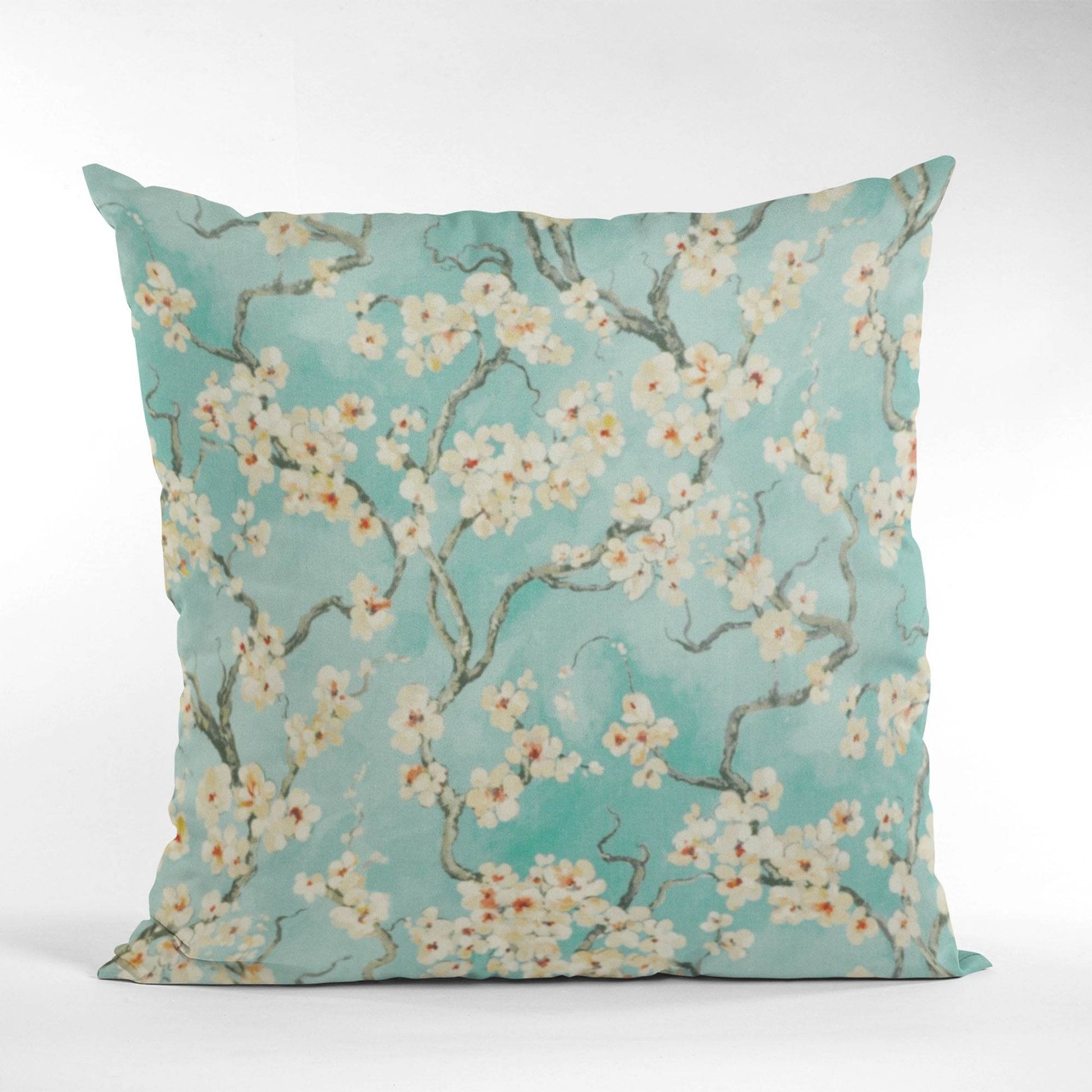 Plutus Spa Garden Cherry Blossoms Printed On A Linen Looking Polyester. Luxury Throw Pillow - Plutus Brands