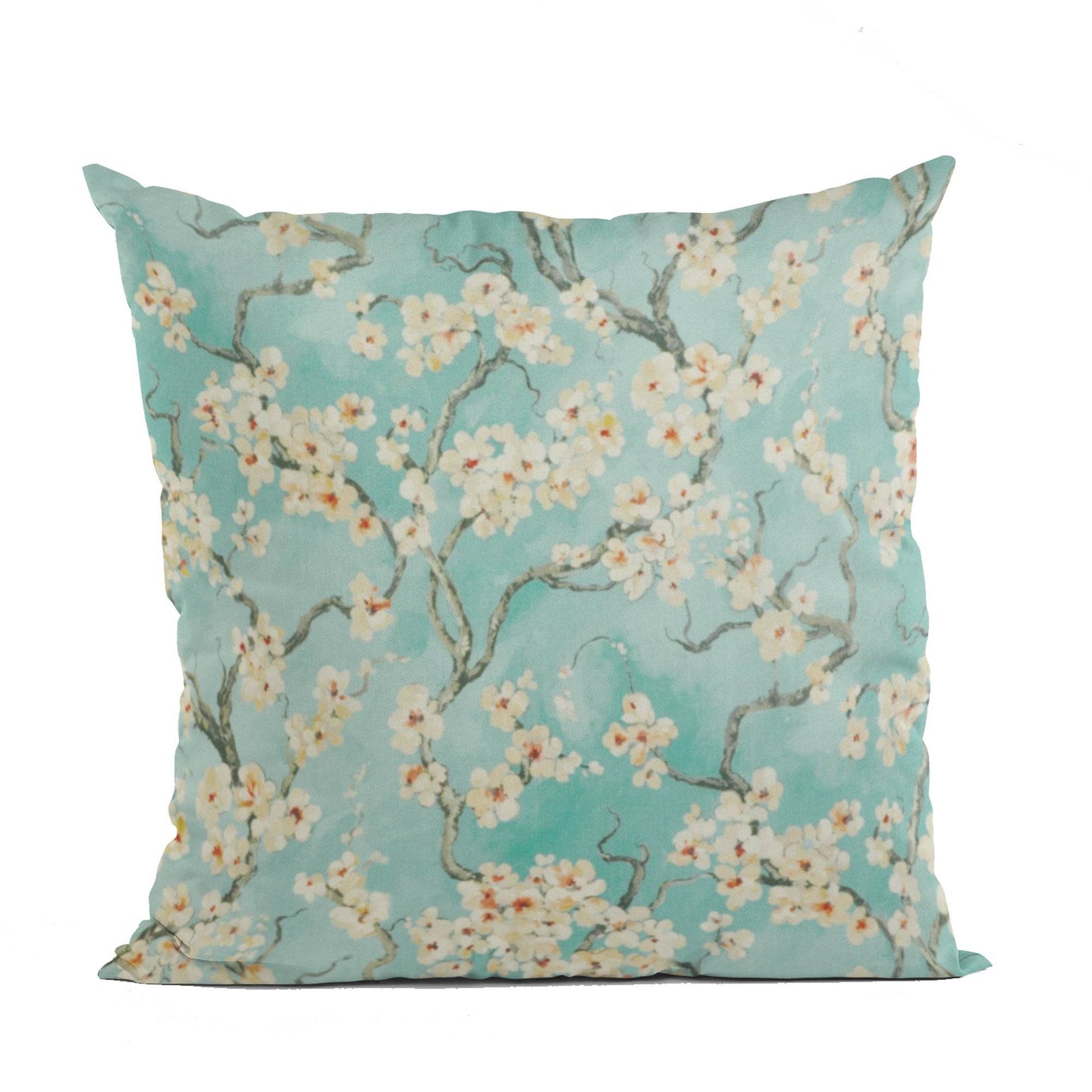 Plutus Spa Garden Cherry Blossoms Printed On A Linen Looking Polyester. Luxury Throw Pillow - Plutus Brands