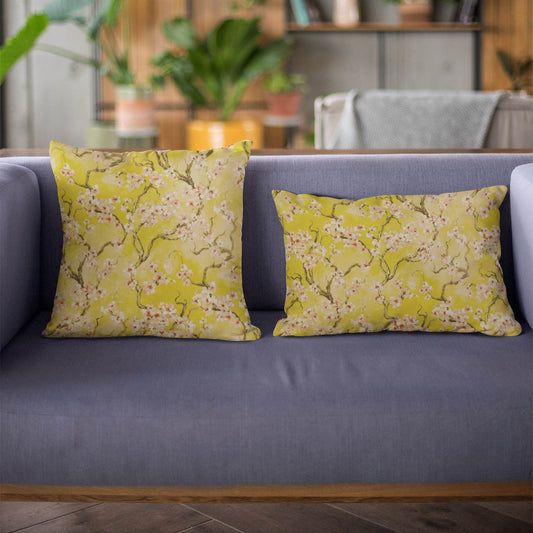 Plutus Curry Garden Cherry Blossoms Printed On A Linen Looking Polyester. Luxury Throw Pillow - Plutus Brands