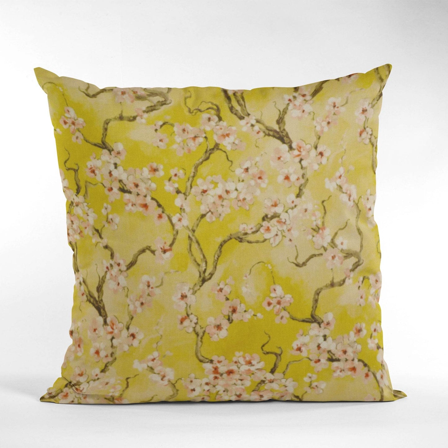 Plutus Curry Garden Cherry Blossoms Printed On A Linen Looking Polyester. Luxury Throw Pillow - Plutus Brands