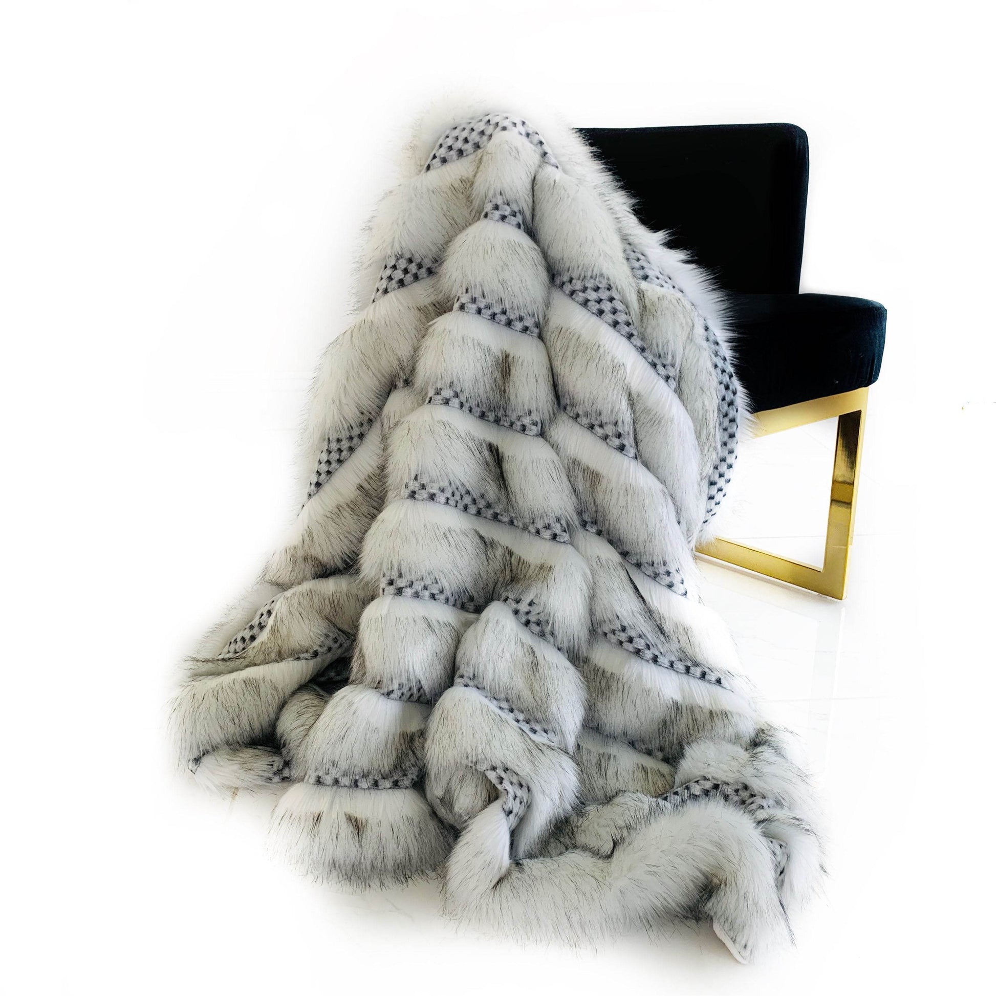 Plutus Off White Two Tone Feather Faux Fur Luxury Throw Blanket - Plutus Brands