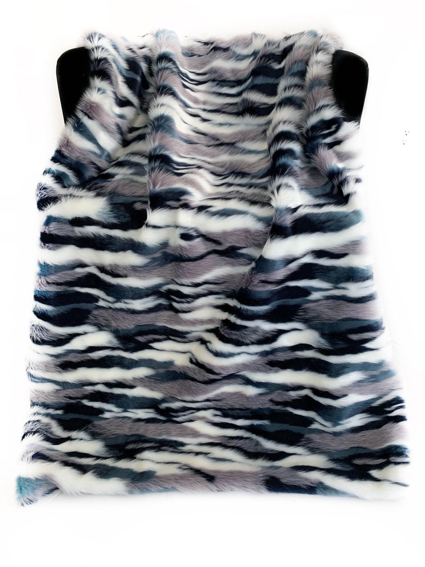 Plutus Blue, Black, White Fancy Faux Fur Luxury Throw Blanket - Plutus Brands