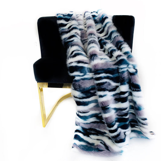 Plutus Blue, Black, White Fancy Faux Fur Luxury Throw Blanket - Plutus Brands