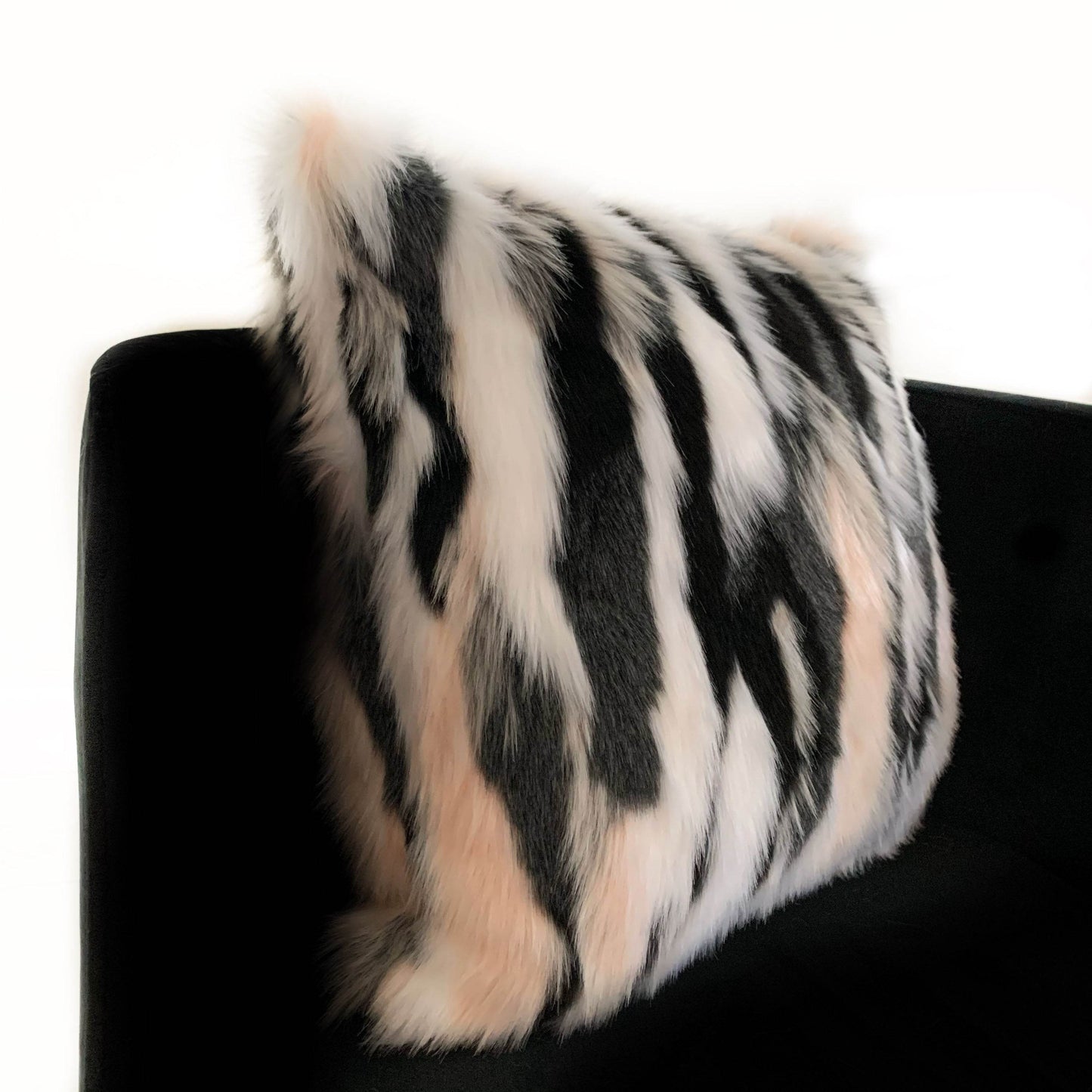Plutus Black, White, Pink Fancy Animal Faux Fur Luxury Throw Pillow - Plutus Brands