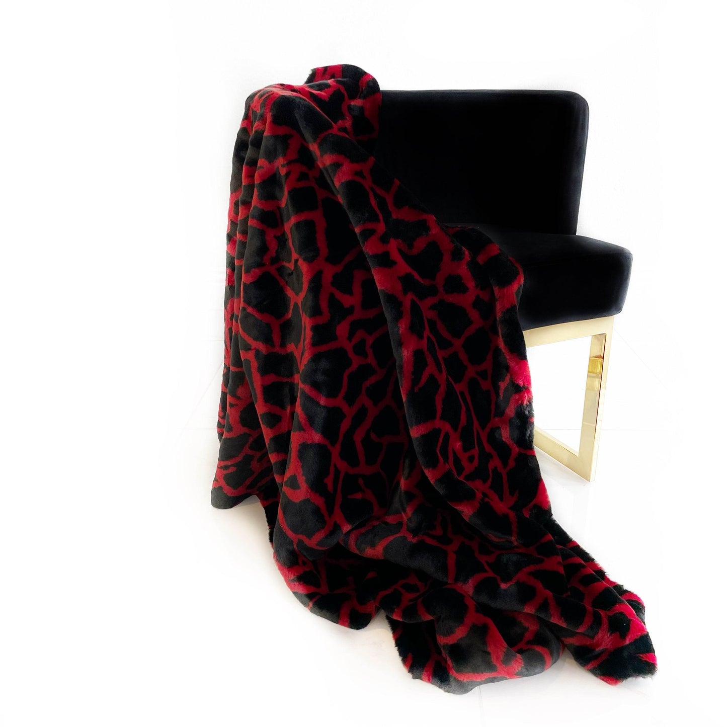Plutus Red Black Plush Faux Fur Luxury Throw Blanket - Plutus Brands