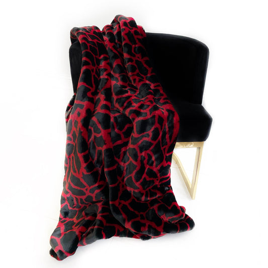 Plutus Red Black Plush Faux Fur Luxury Throw Blanket - Plutus Brands