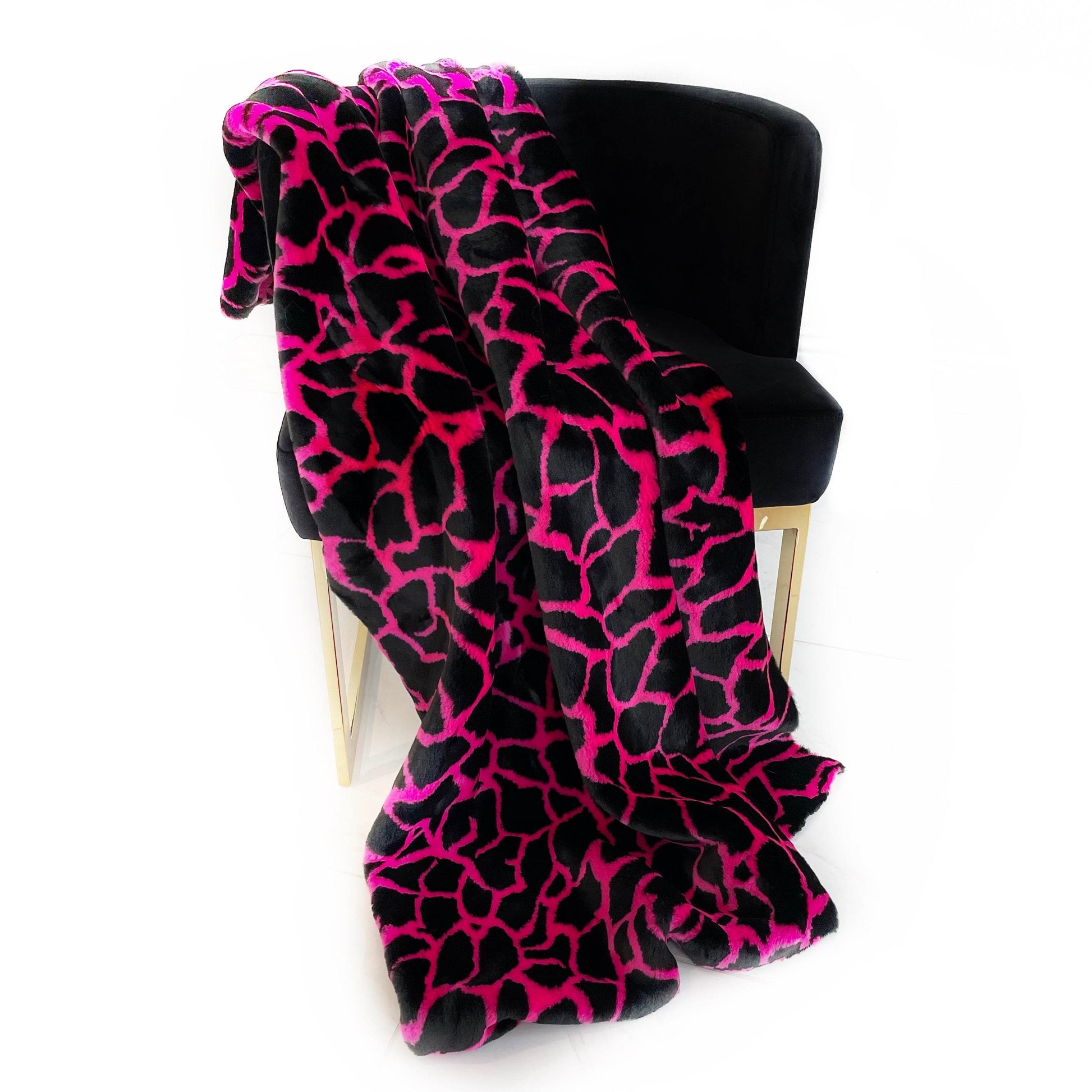 Plutus Pink Black Plush Faux Fur Luxury Throw Blanket - Plutus Brands