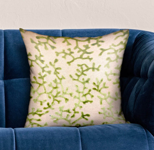 Sage Reef Apple Green Floral Luxury Throw Pillow - Plutus Brands