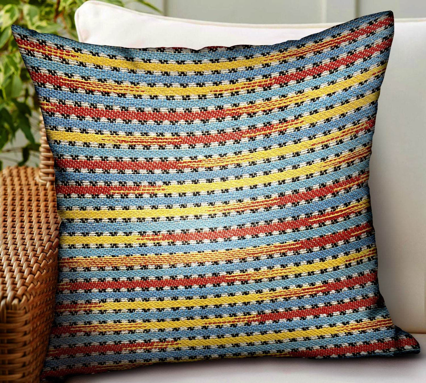 Vivid Stripe Red, Blue, Yellow Stripes Luxury Outdoor/Indoor Throw Pillow - Plutus Brands