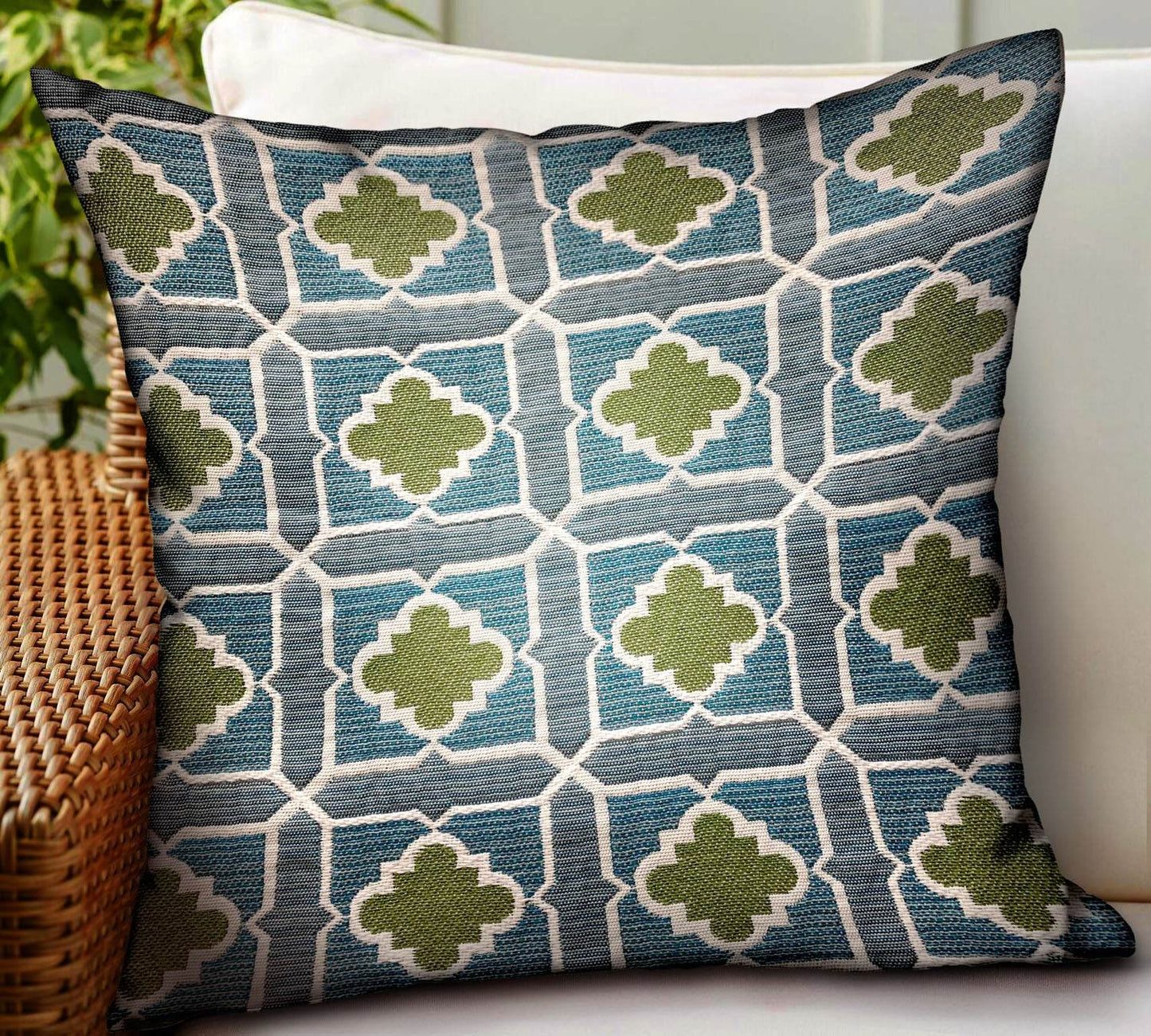 Shamrock Gem Blue, Green Geometric Luxury Outdoor/Indoor Throw Pillow - Plutus Brands