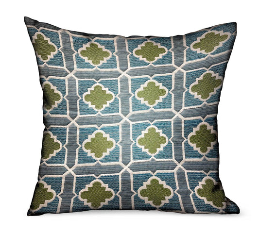Shamrock Gem Blue, Green Geometric Luxury Outdoor/Indoor Throw Pillow - Plutus Brands