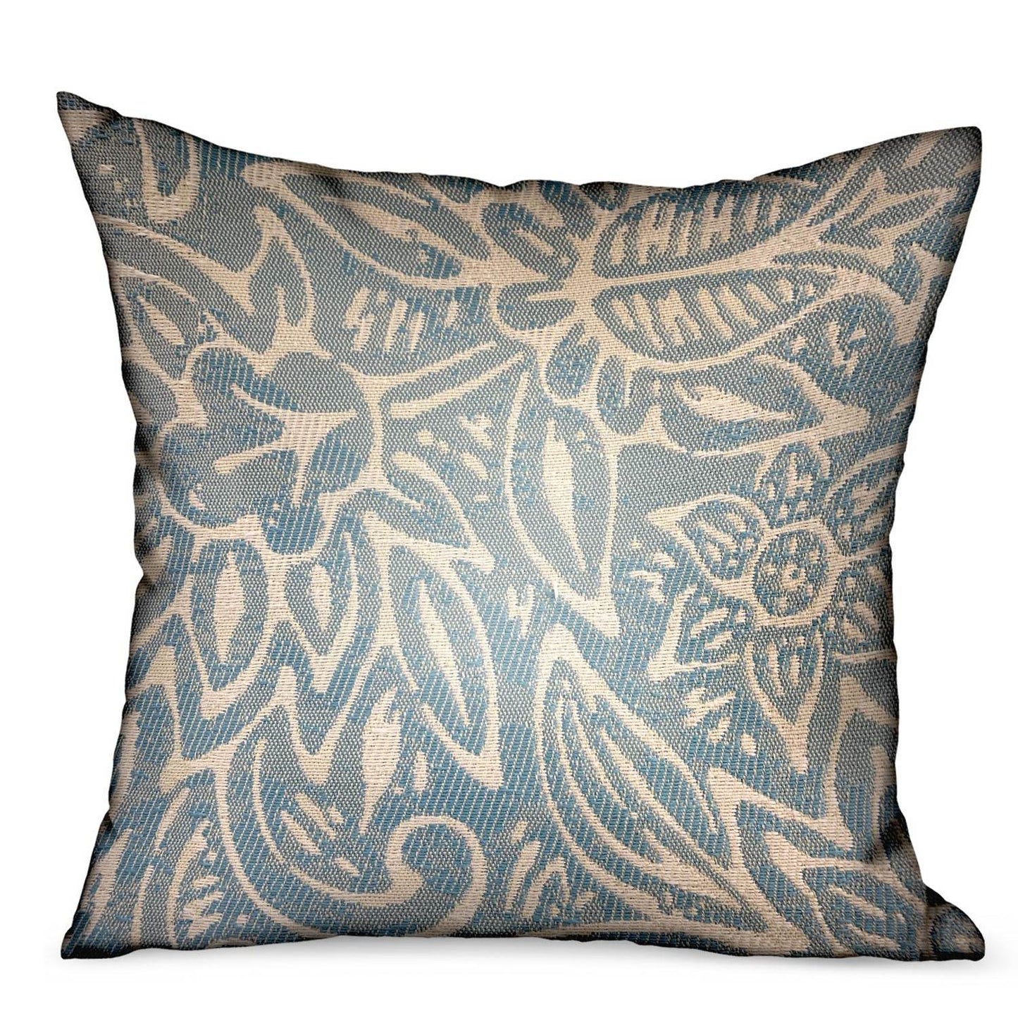 Serene Oasis Blue, Cream Floral Luxury Outdoor/Indoor Throw Pillow - Plutus Brands